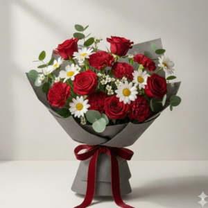 Red Rose and White Daisy Get Well Soon Bouquet