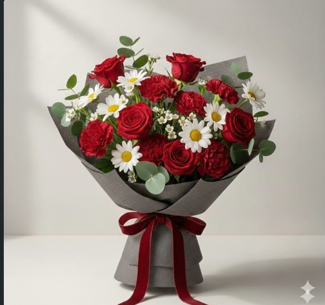 Red Rose and White Daisy Get Well Soon Bouquet