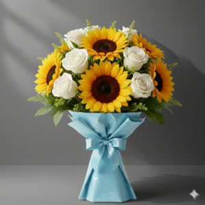 Sunflower and White Rose Premium Bouquet