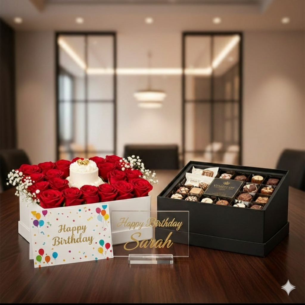 Luxury Birthday Box with Cake and Flowers