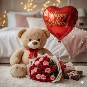 Large Teddy Bear and Roses Birthday Gift Combo
