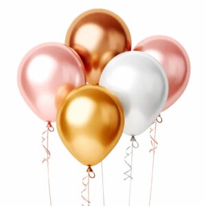 Shiny metallic gold, silver, and rose gold helium balloons for party decoration by Gull Flowers Karachi.