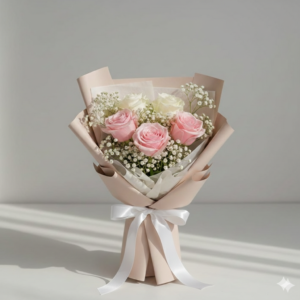 5 Imported White and Pink Roses Bouquet for New Baby Pakistan