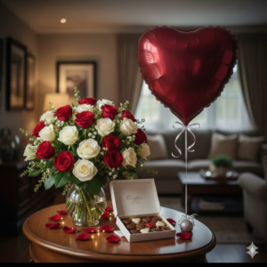 Romantic Couple Welcome Flower Setup with Heart Balloon Pakistan