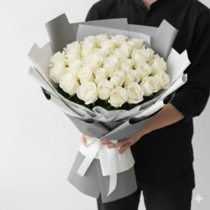 Grand 35 Imported White Rose Sympathy Bouquet Pakistan