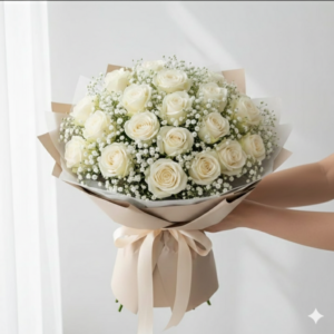 24 Imported White Roses Sympathy Bouquet Pakistan