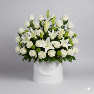 Luxury White Rose and Lily Sympathy Box Pakistan