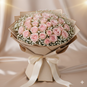 Luxury Pink Rose Bouquet with Gipso and Pearls Pakistan