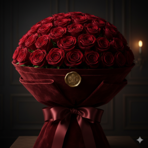 50 Imported Red Roses in Red Velvet Wrapping Pakistan