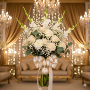 White Rose and Gladiolus Bridal Bouquet Pakistan