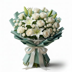 Premium white lily and imported rose bouquet for wedding - Gull Flowers