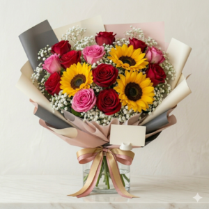 Grand Rose and Sunflower Cylinder Vase Arrangement Pakistan