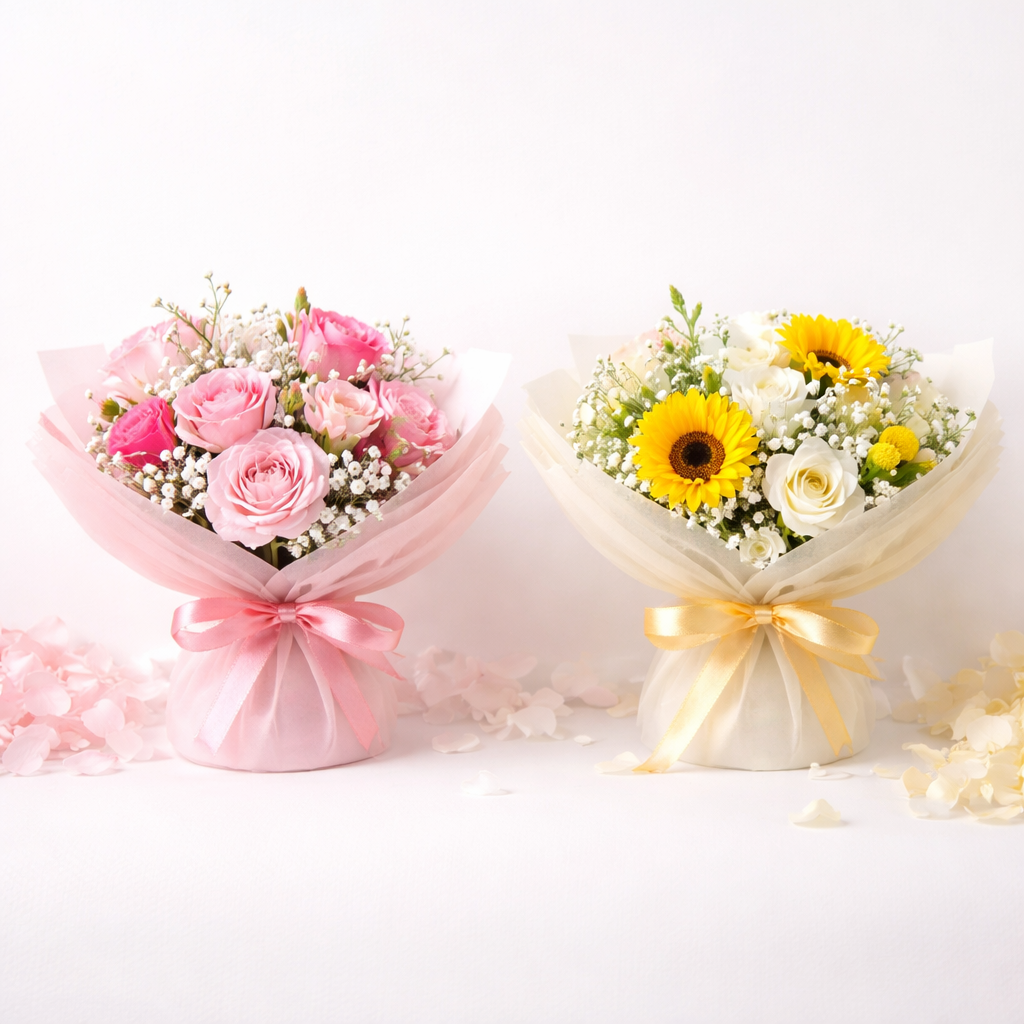 Mini floral bouquets in pastel harmony
