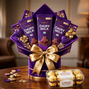Dairy Milk and Ferrero Rocher Purple Chocolate Bouquet Gift - Gull Flowers Karachi