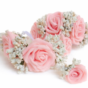 Handmade Pink Rose and White Gypsophila Jipso Flower Jewellery for Bridal Mehndi - Gull Flowers Karachi
