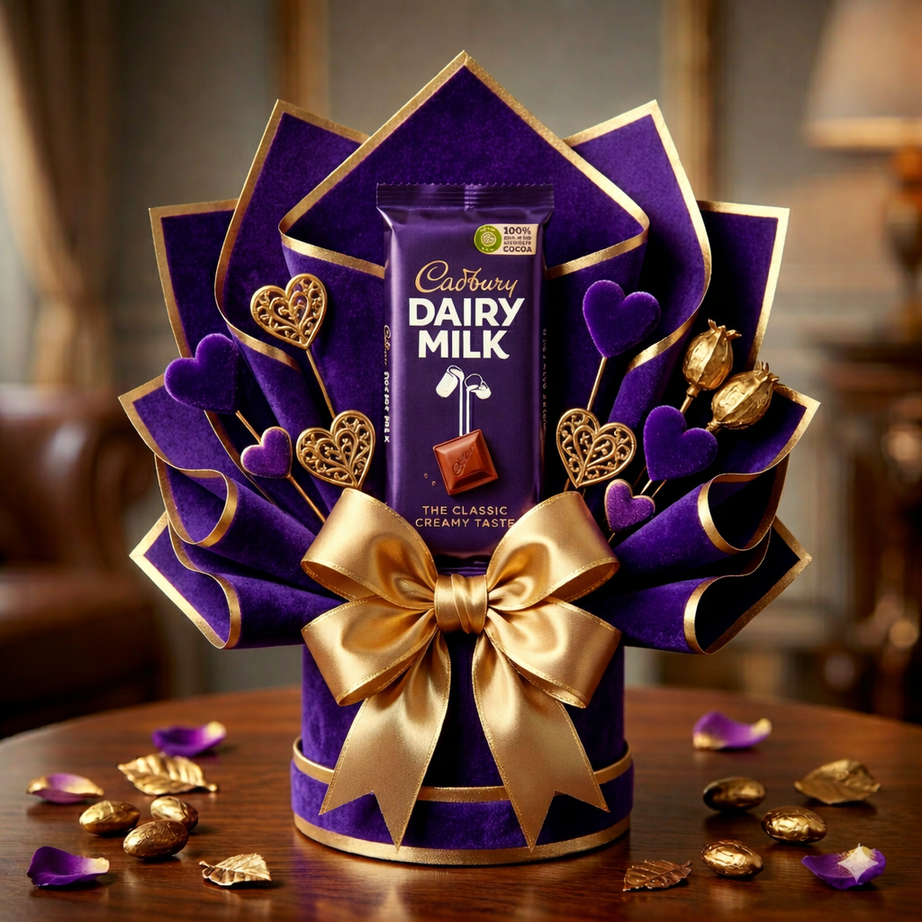 Single Dairy Milk Chocolate Bar Purple Bouquet Gift - Gull Flowers Karachi