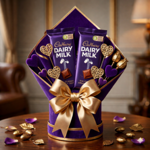 Two Dairy Milk Chocolates in Purple Velvet Bouquet Box - Gull Flowers Karachi